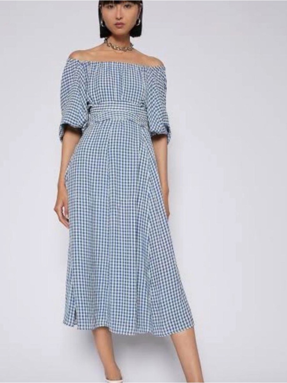 Designer Scanlan Theodore Off-Shoulder Gingham Dress